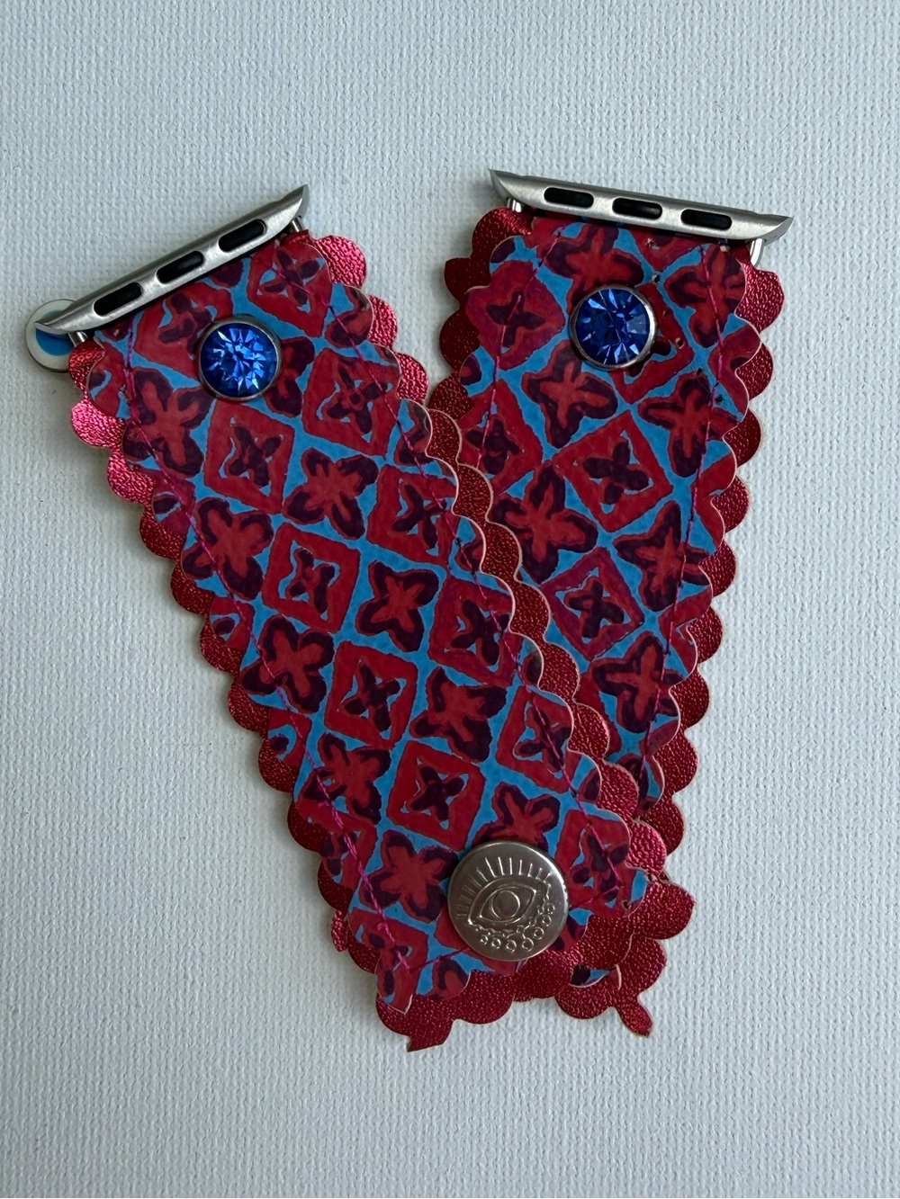 Watch Me‎ Creations Authentic Upcycled Tory Burch- Red & Blue Watch Band